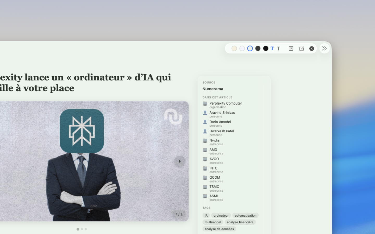 Capture de Flux en lecture immersive sur macOS.