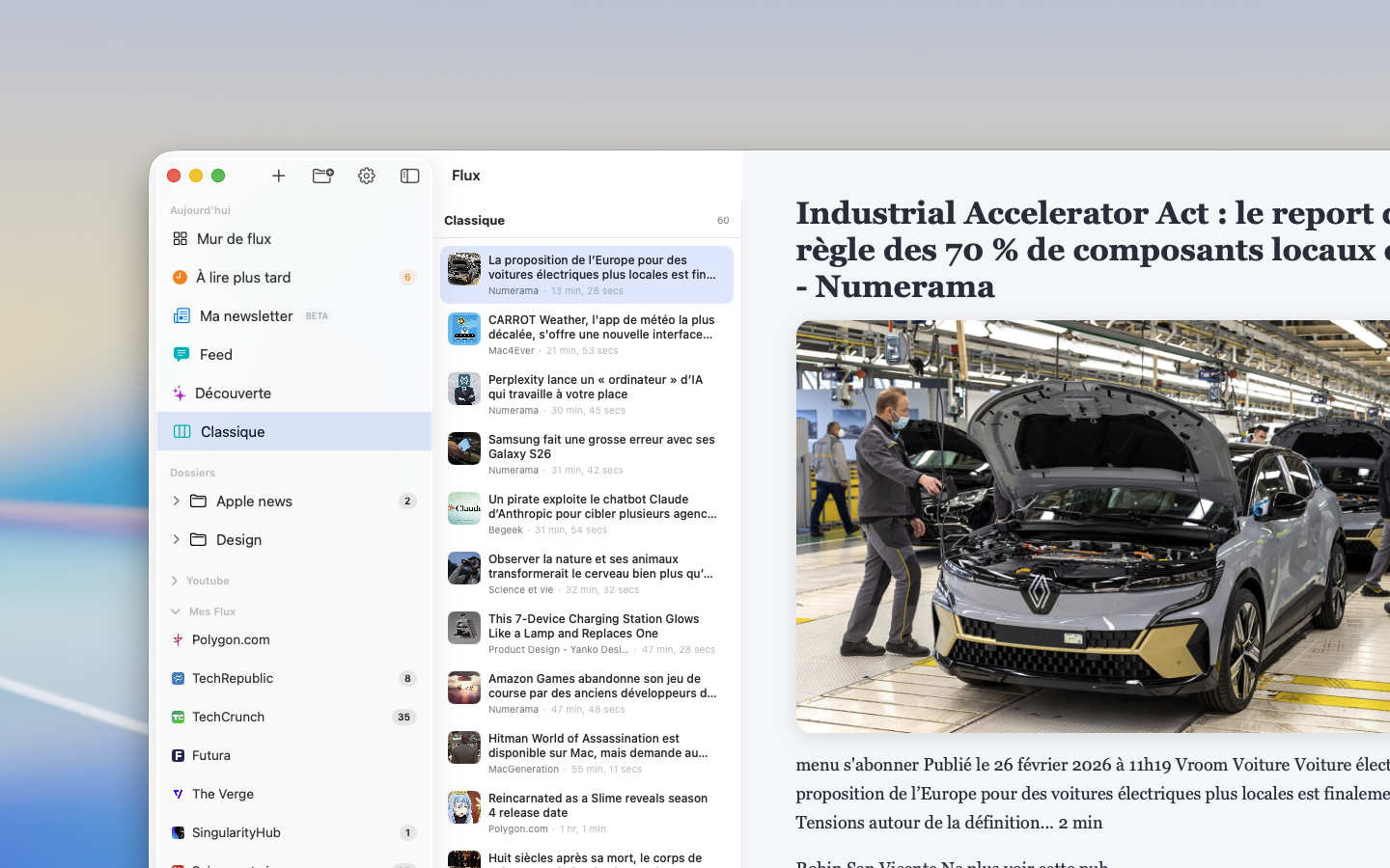 Capture de Flux en vue classique sur macOS.